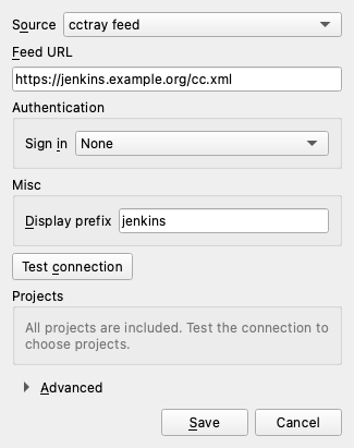 Server dialog for a cctray feed