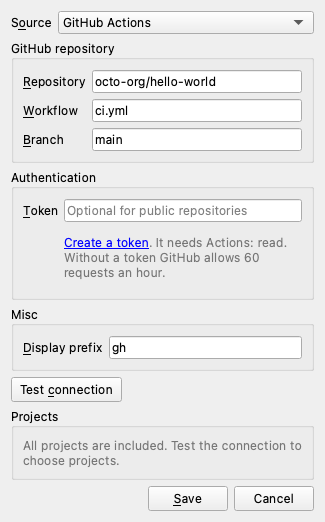 Server dialog for GitHub Actions